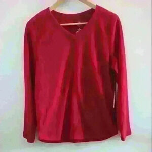 ST. JOHN'S BAY | Women's Rumba Red Full Fleece Classic V-Neck Sweater